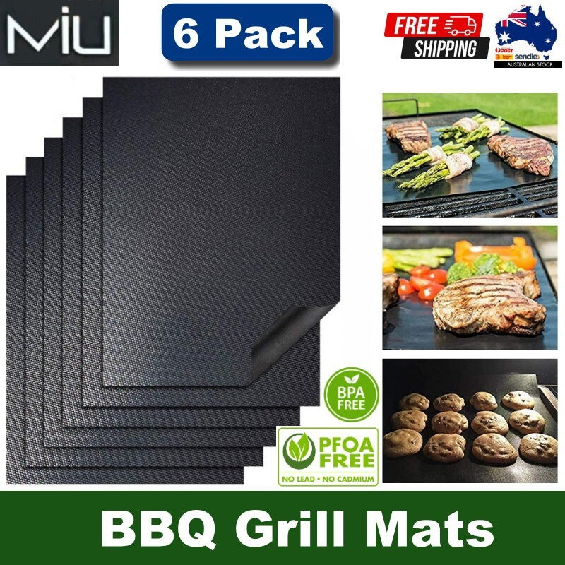MIU 6-Pack PRO Non-Stick Reusable BBQ Grill Mats - Non-Toxic PFOA & BPA FRE