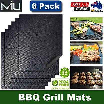 MIU 6-Pack PRO Non-Stick Reusable BBQ Grill Mats - Non-Toxic PFOA & BPA FRE