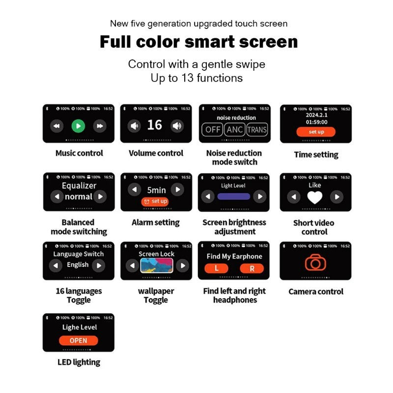A9 Pro Smart Bluetooth 5.4 Earbuds ANC & ENC Noise Reduction Touch Screen, Mic