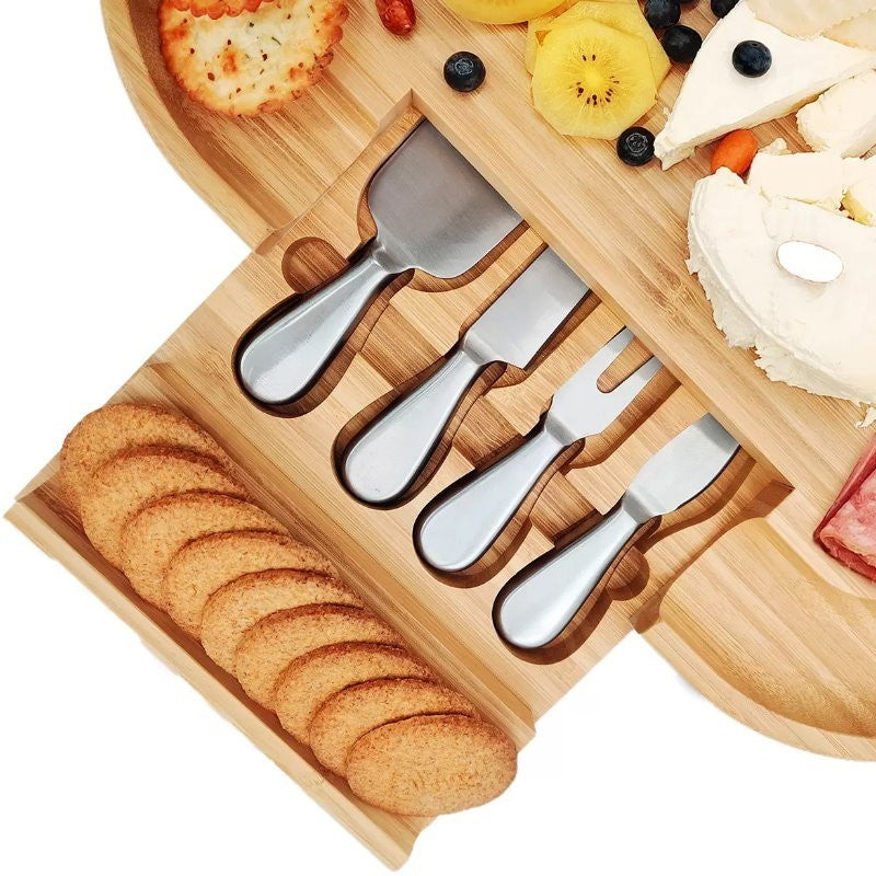 Carrara Bamboo Cheese Board 43 x 33 cm w/ 4 Stainless Steel Knife Serving Tools