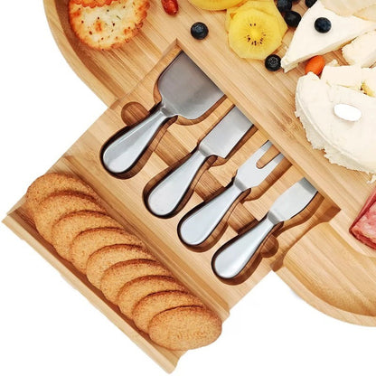Carrara Bamboo Cheese Board 43 x 33 cm w/ 4 Stainless Steel Knife Serving Tools
