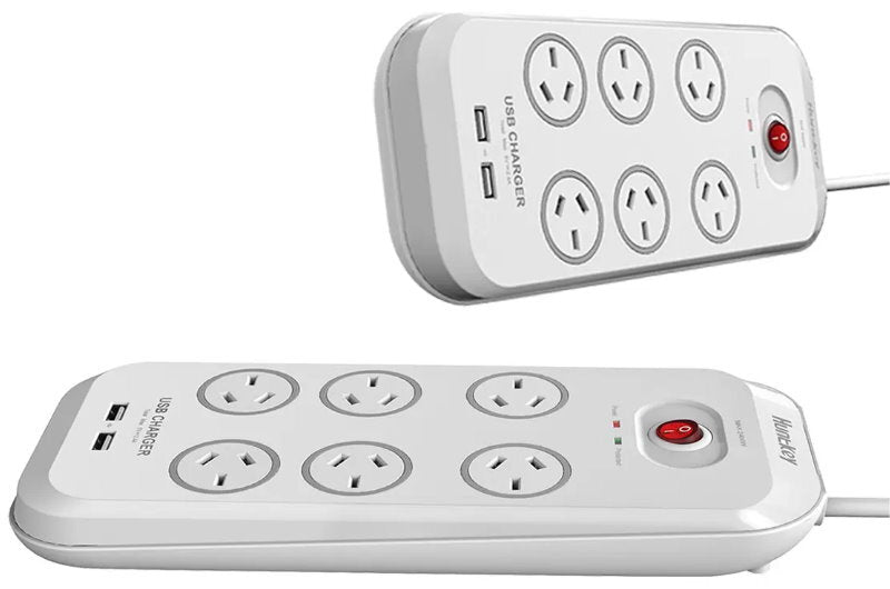 Huntkey AU 6 Way Outlets Powerboard w/ 2 USB Port & Surge Protection Heavy Duty