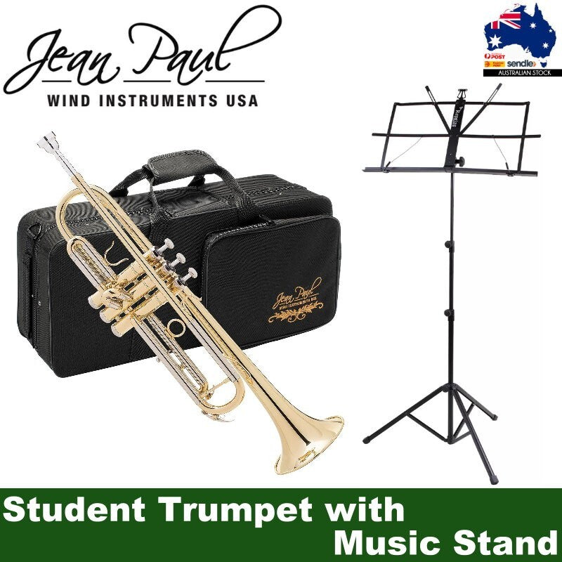 Jean Paul USA Yellow Brass Student Bb Trumpet with Music Stand, Carrying Case