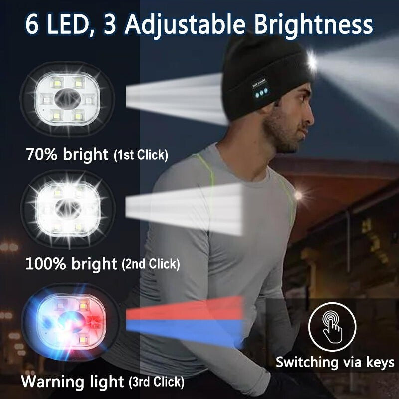 ZONSUSE 2-in-1 Winter Unisex Bluetooth Music Beanie Knitted Hat 6 LED Headlight