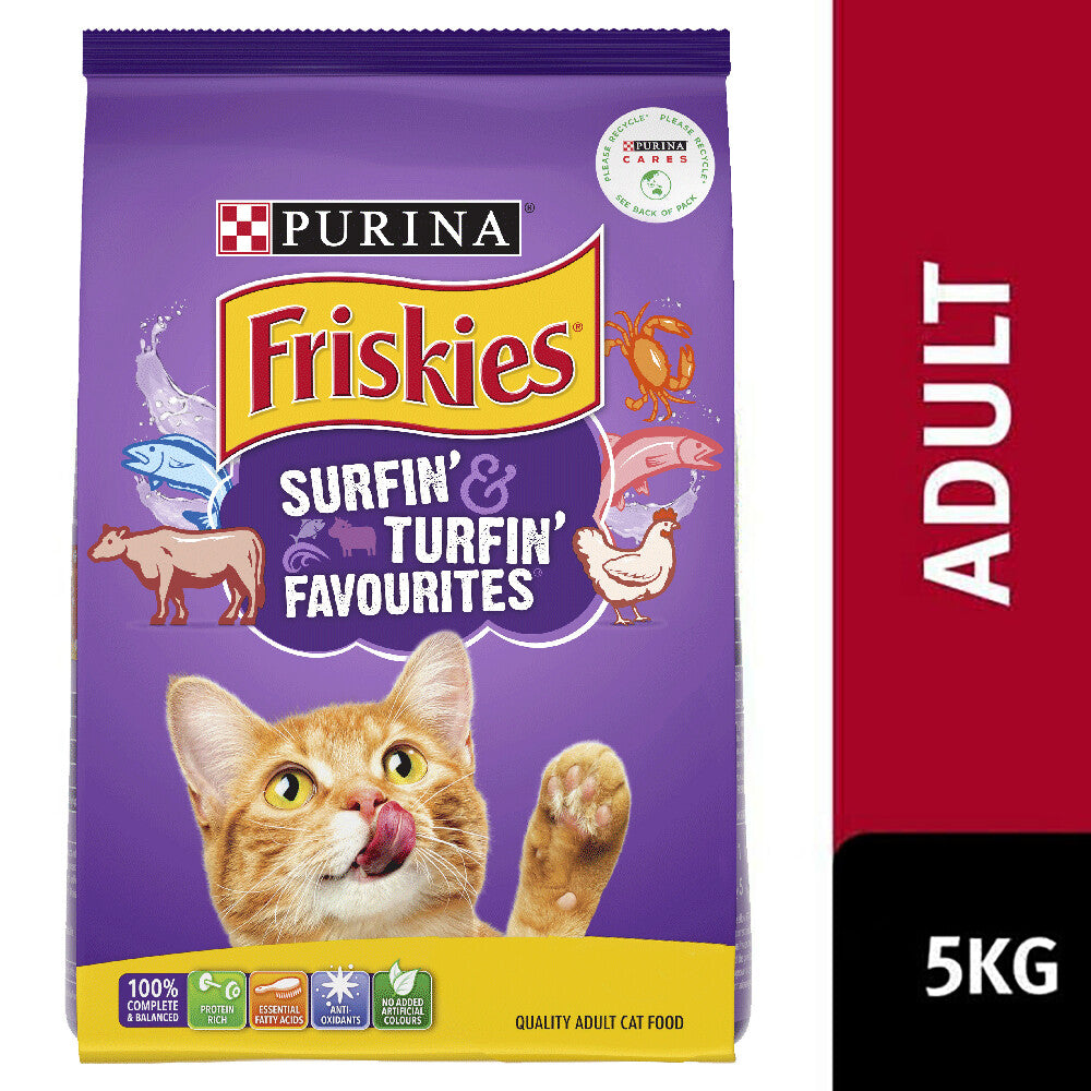 Friskies Adult Surfin & Turfin Favourites 5kg Purina Premium Dry Cat Food Bag