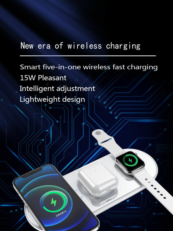 TEQ 15W 5-in-1 Fast Wireless Charger - iPhone 16, 15 Apple/Samsung Watch, AirPod