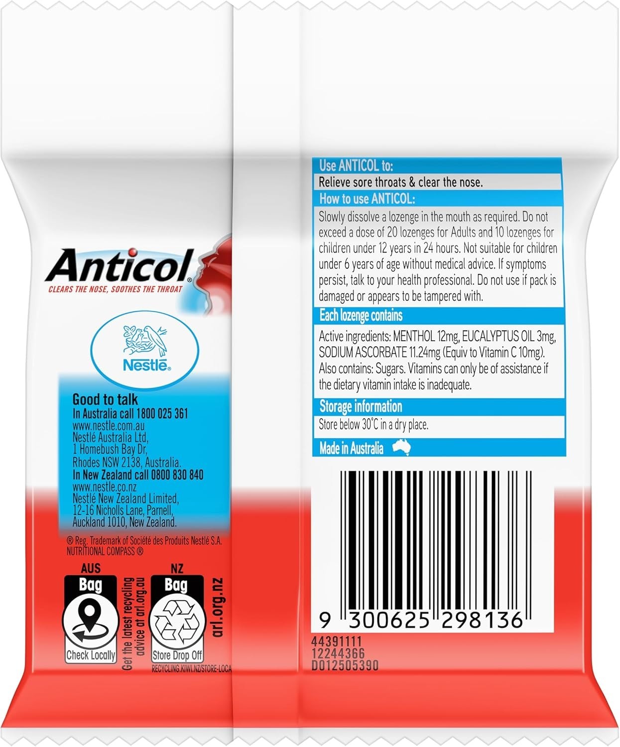 9 x 30 Nestle Anticol Medicated Soothes Throat Cough Lozenges Clear Nose 1.2kg