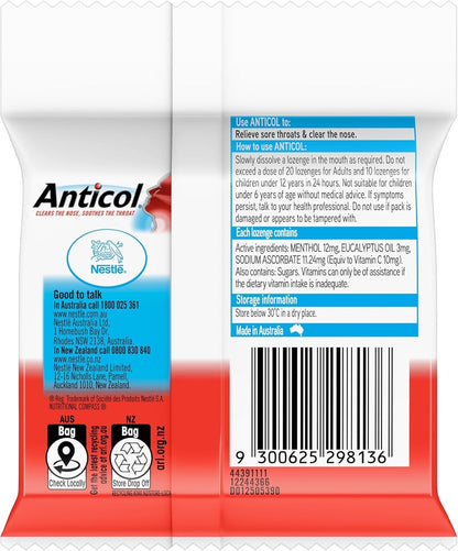 9 x 30 Nestle Anticol Medicated Soothes Throat Cough Lozenges Clear Nose 1.2kg