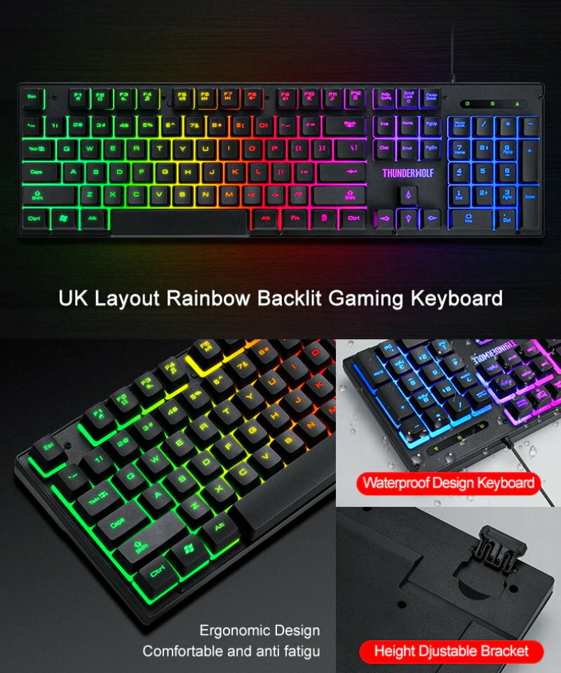 T-Wolf TF-400 4-in-1 Gaming Kit LED Backlit Gaming Keyboard Headset Mouse Pad
