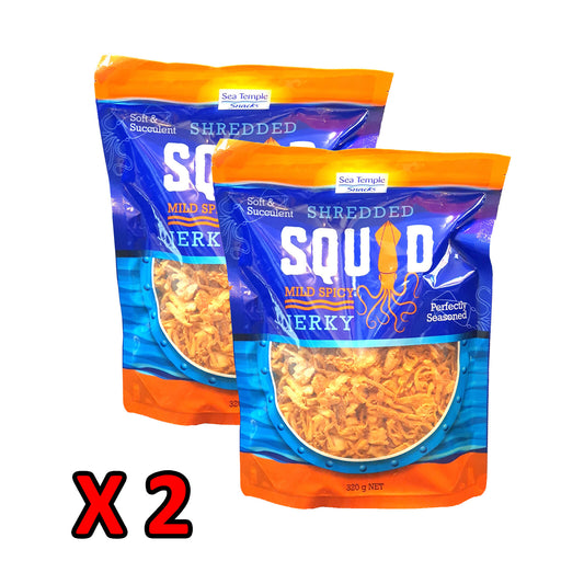 Sea Temple Dried Soft Toasted Shredded Squid Jerky Mild Spicy Snack Pack 2 x320g