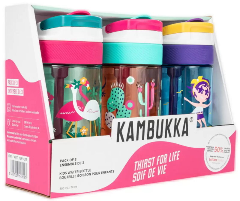 Kambukka 3-Pack Lagoon 400mL Kids Water Bottles Leakproof, Shockproof, BPA Free