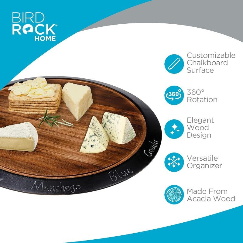BIRDROCK HOME 18" Wood Chalkboard Lazy Susan Turntable Organizer with Pencil