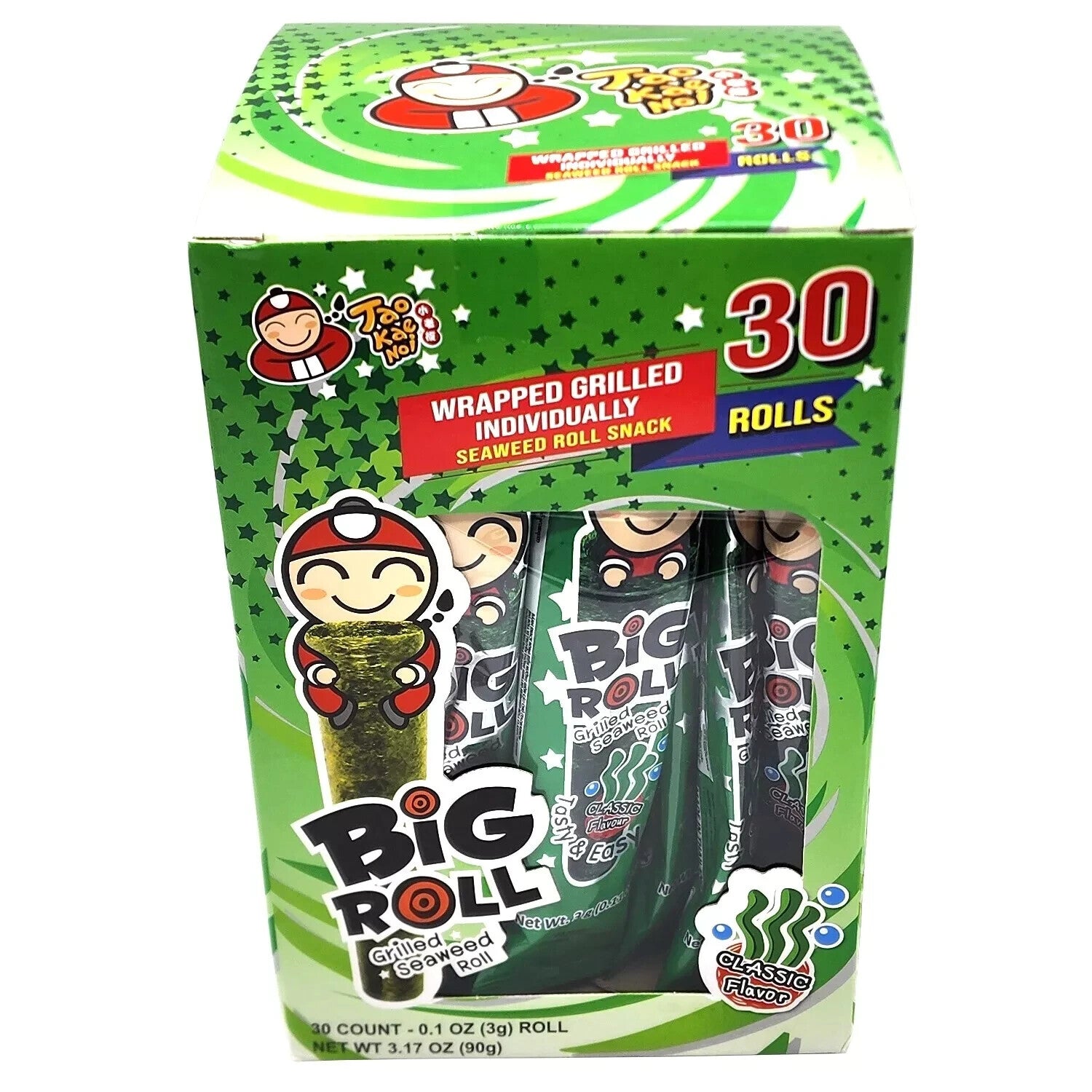 30 x 3g Tao Kae Noi Big Roll Grilled Seaweed Roll Snack Individually Wrapped
