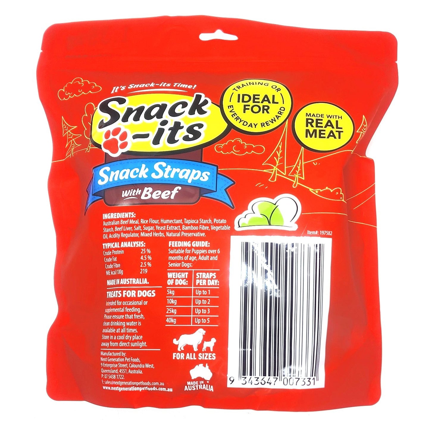 Snack-its Beef Flavoured Dog Snack Straps Treats Australia Made Real Meat 1.35kg