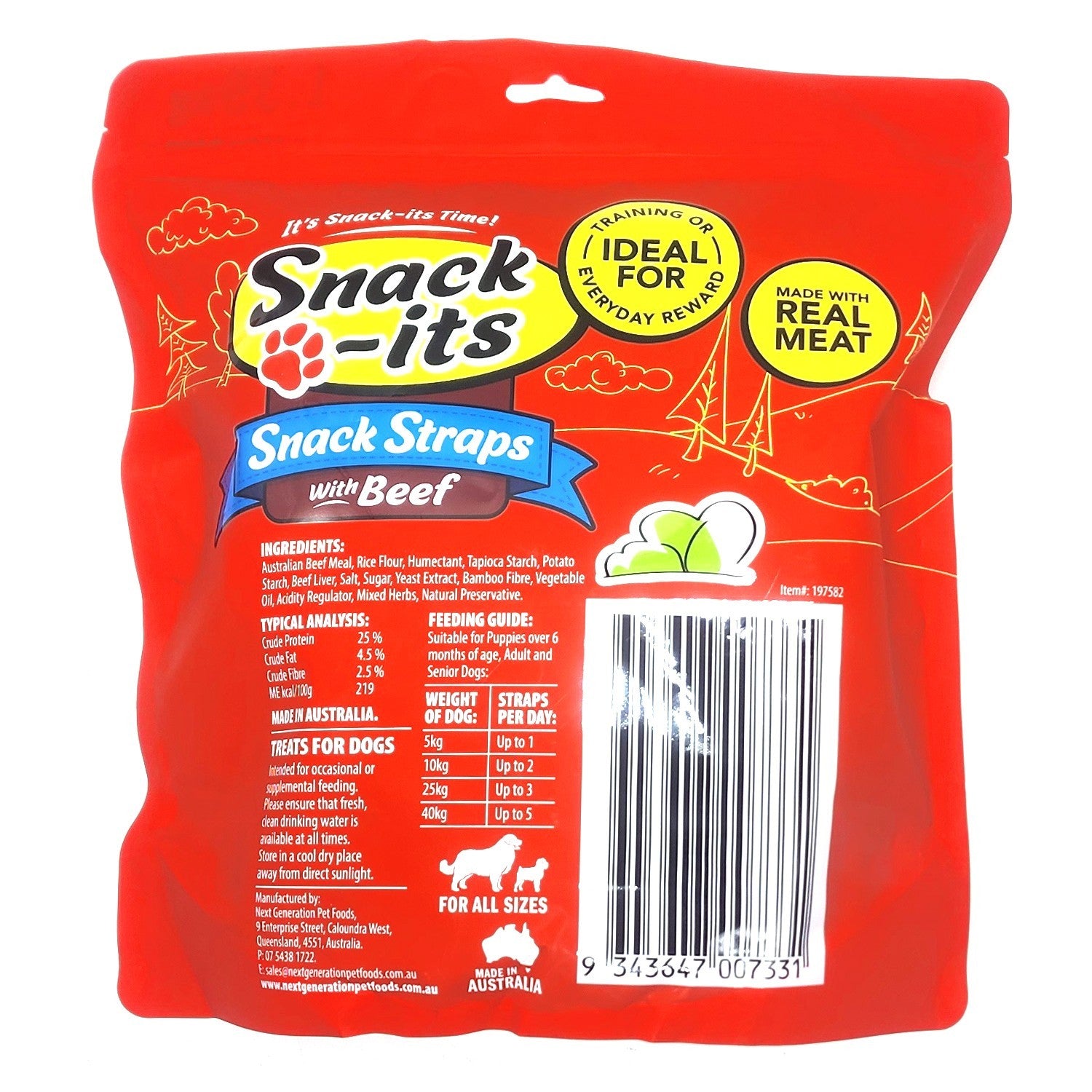 Snack-its Beef Flavoured Dog Snack Straps Treats Australia Made Real Meat 1.35kg
