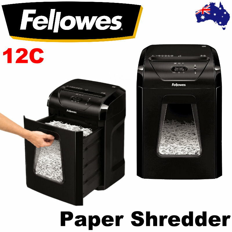 Fellowes Powershred 12C Commericial Cross-Cut Paper Shredder 19L 2mpm SafetyLock