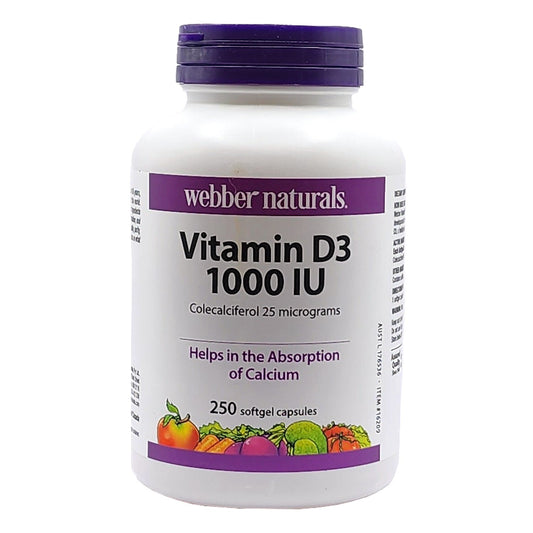 Webber Natural Vitamin D3 1000IU 250 Softgel Capsules Helps Calcium Absorption