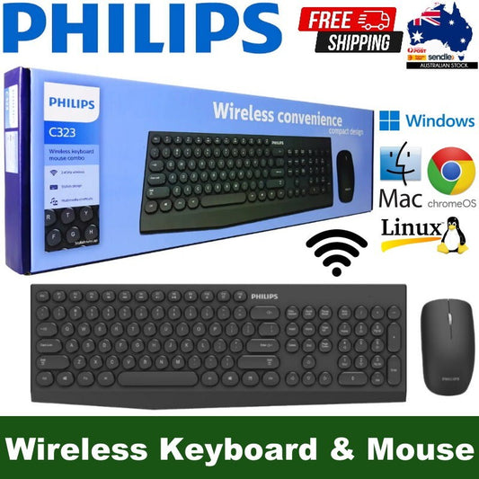 Philips Compact Wireless Keyboard & Mouse Combo PC Windows Mac Chrome OS Linux