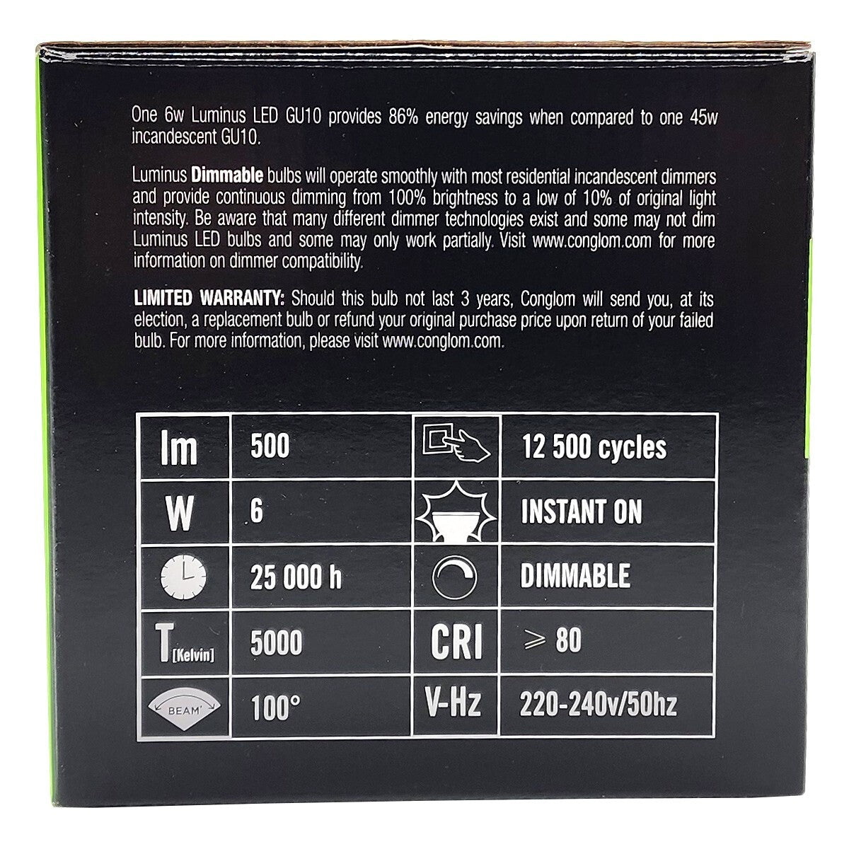 Luminus LED GU10 6w Recessed Downlight 500 Lumens Dimmable 5000k Daylight 8 Pack