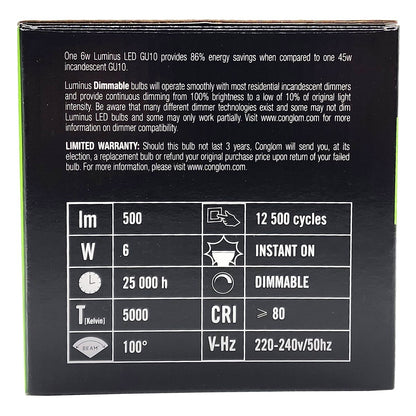 Luminus LED GU10 6w Recessed Downlight 500 Lumens Dimmable 5000k Daylight 8 Pack