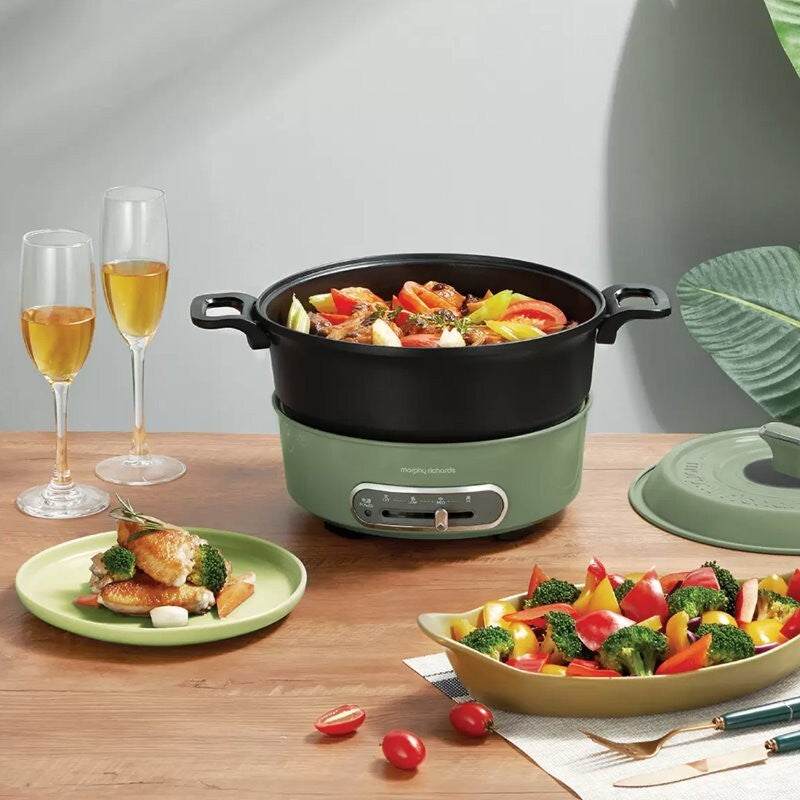 Morphy Richards Round Multi Function Grill Pan Electric Cooking Pot 1.8L Green
