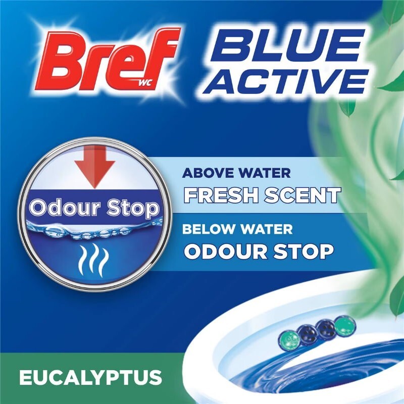 Bref 9-Pack Blue Active+ Eucalyptus Rim Block Toilet Cleaner 450g - Express Post
