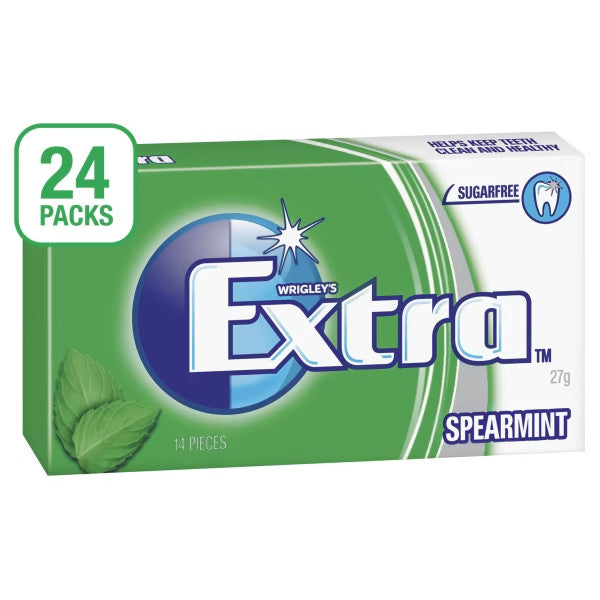 24 x 27g pack Wrigleys Extra Spearmint Sugarfree Chewing Gum Fresh Mint Breath