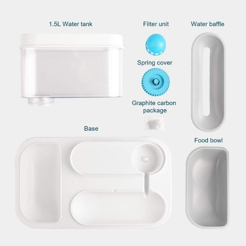 Ameifu 2-in-1 Cat Pet Bowls Food & Water Dispenser with Automatic Water Fountain