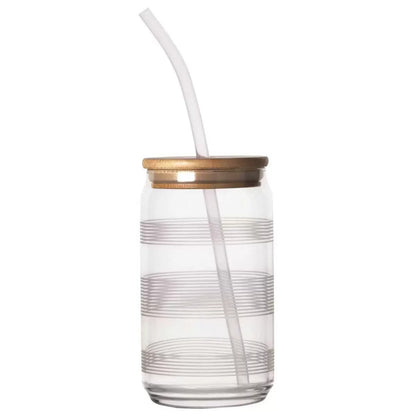 Mikasa 4 x Cold Drink Glass Tumblers 532mL with Bamboo Lid & Tritan Straw Set