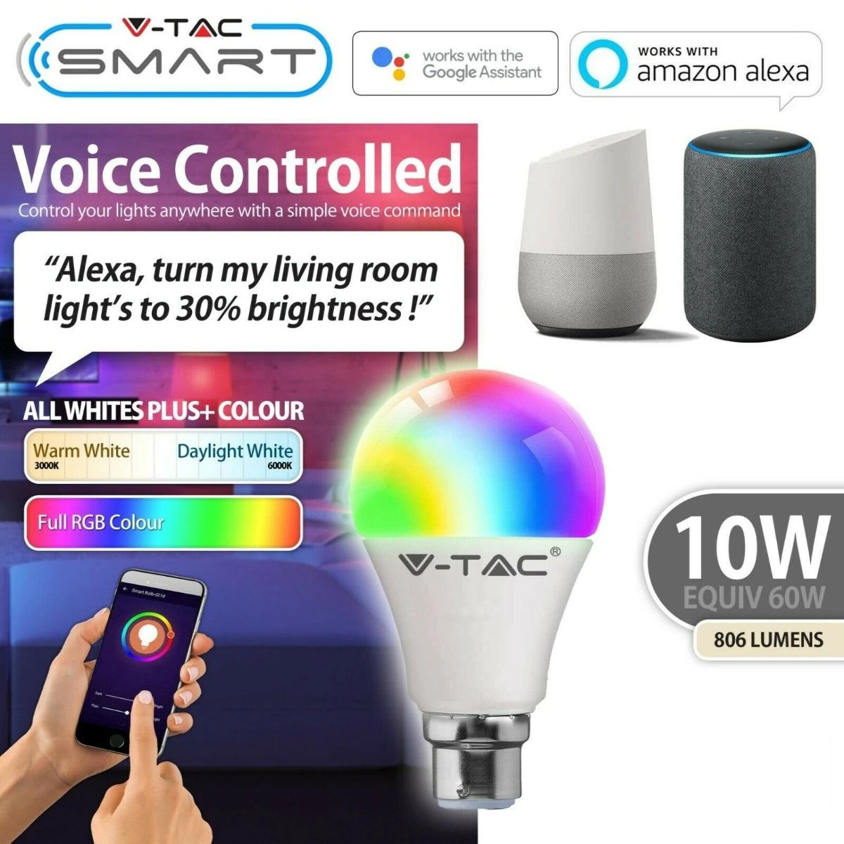 4 x RGB LED Smart App Light Bulb Lighting Dimmable Wifi Google Alexa E27 B22 10w