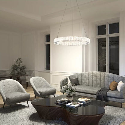 Artika Glass Crystal Halo LED Integrated Pendant Fixture Ring Light