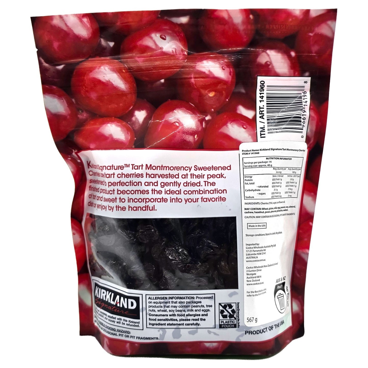 Whole Dried Tart Montmorency Cherries Sweetened Sealable Bag Healthy Fruit 567g