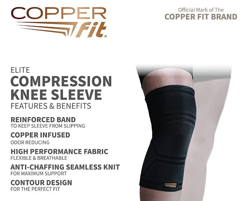 Copper Fit Elite Knee Compression Sleeve Knee Support Brace Size L/XL or S/M