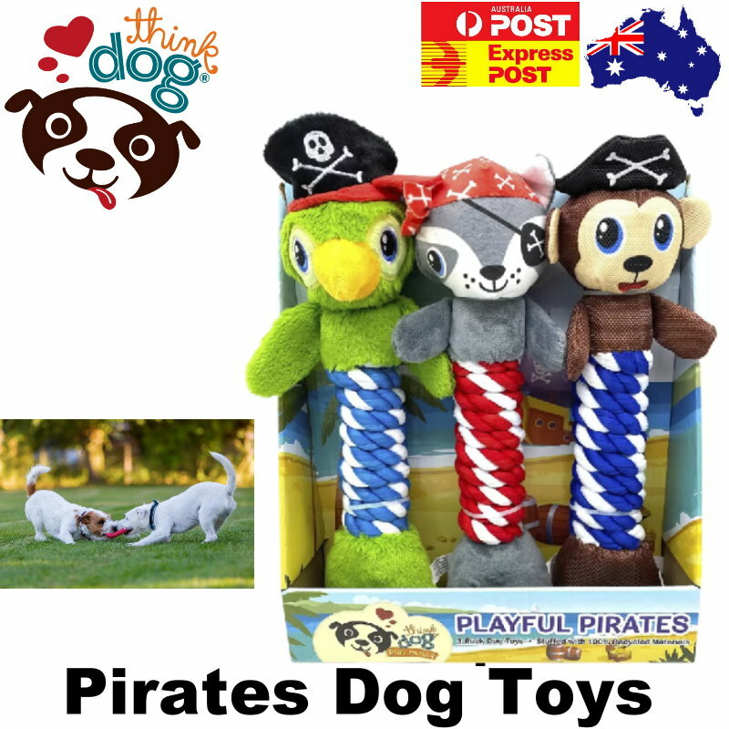 3-Pack Think Dog Playmates Playful Pirates Dog Toys 28cm Tall w/ Sounds, Natural
