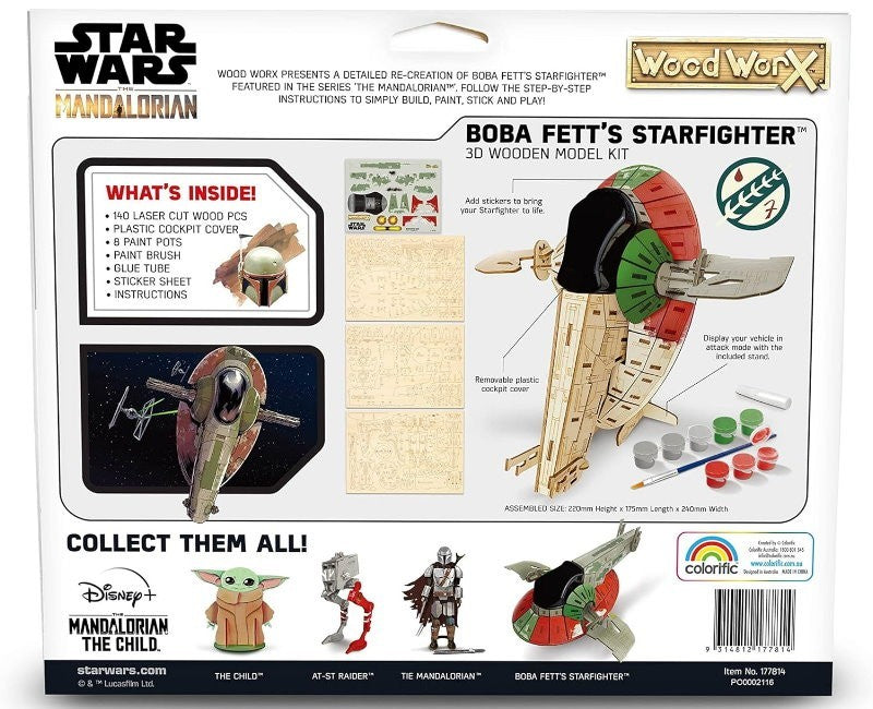 Star Wars Wood Worx The Mandalorian Bobba Fett's Starfighter 3D Wooden Model Kit