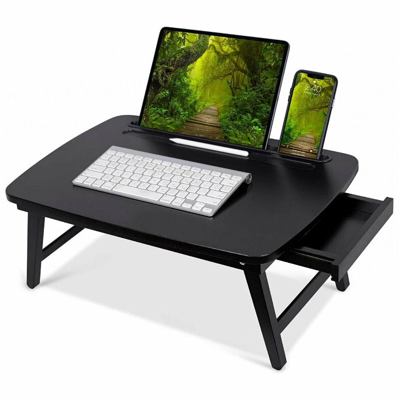 BIRDROCK HOME Bamboo Sit or Stand Desk Laptop Bed Tray with Side Storage
