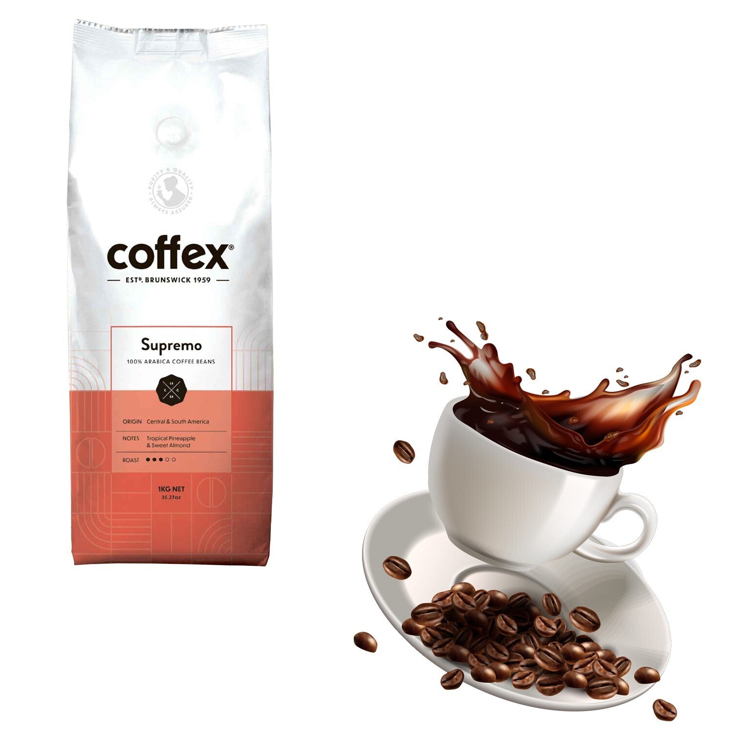 Coffex Supremo Blend 100% Arabica Whole Coffee Bean Roaster Medium Roast 1kg
