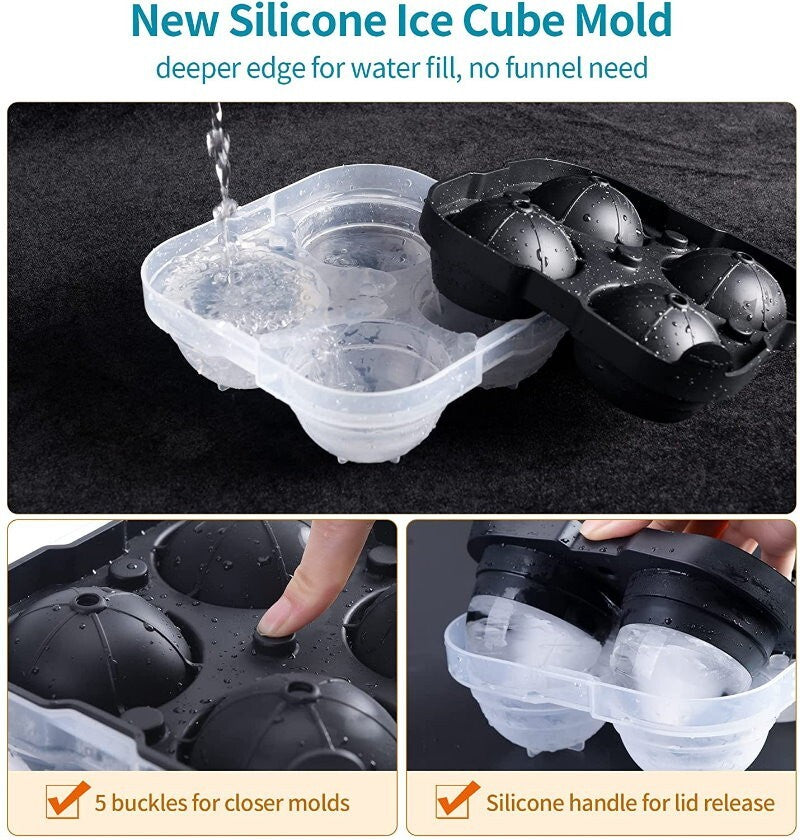 Ankway 4 Balls 65mm (2.5") Silicone Ice Cube Tray Sphere Ice Ball Maker Mold
