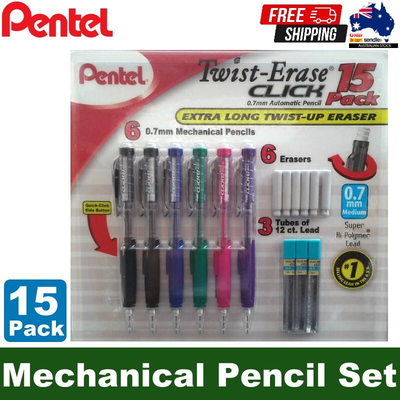 Pentel 15-Pack Twist-Erase Click Mechanical Pencil Set - Automatic Pencils