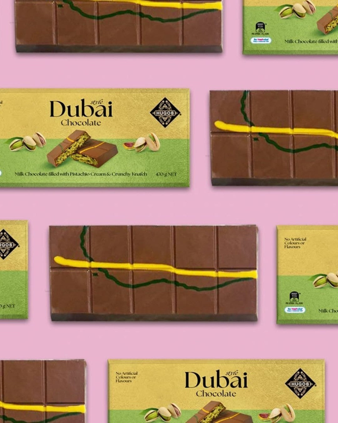 470g Fine Dubai Style Milk Chocolate Filled Pistachio Cream & Crunchy Knafeh