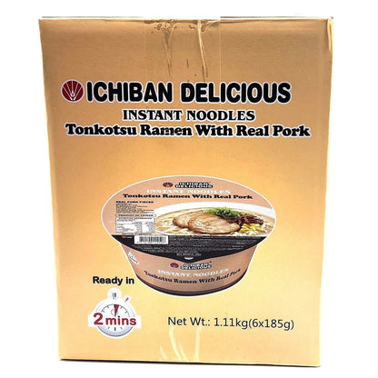 Ichiban Tonkotsu Ramen Instant Bowl Noodles Delicious with Real Pork 6x185g Meal