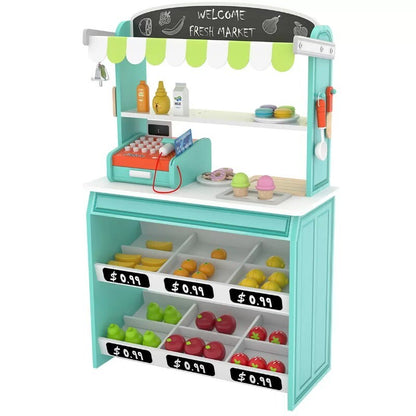 J'adore 69 Pieces Wooden Grocery Market Fresh Market Fruit Stand w/ Accessories
