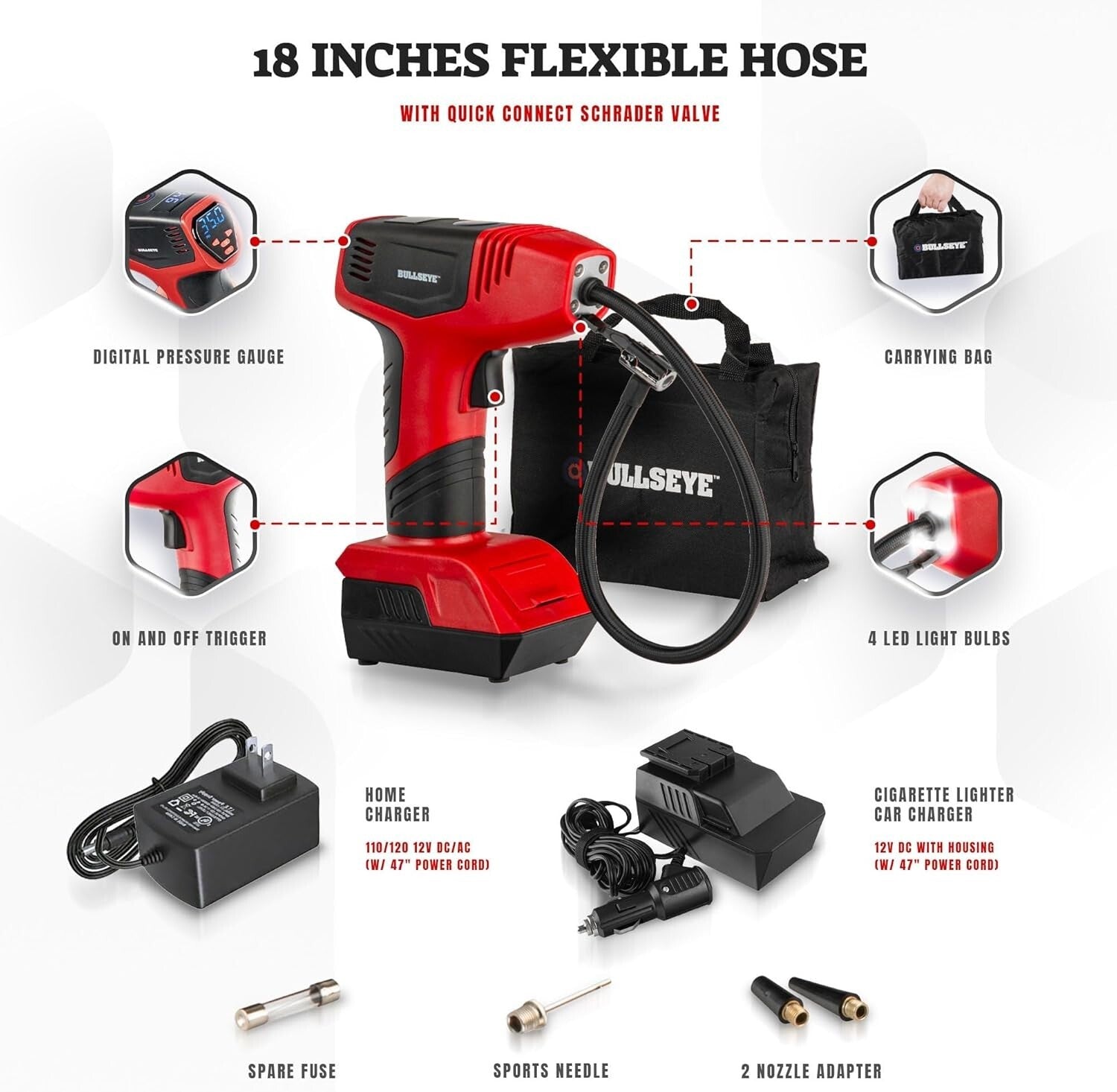 Automatic Cordless Portable Rechargeable Tyre Inflator Air Compressor Gauge 12v