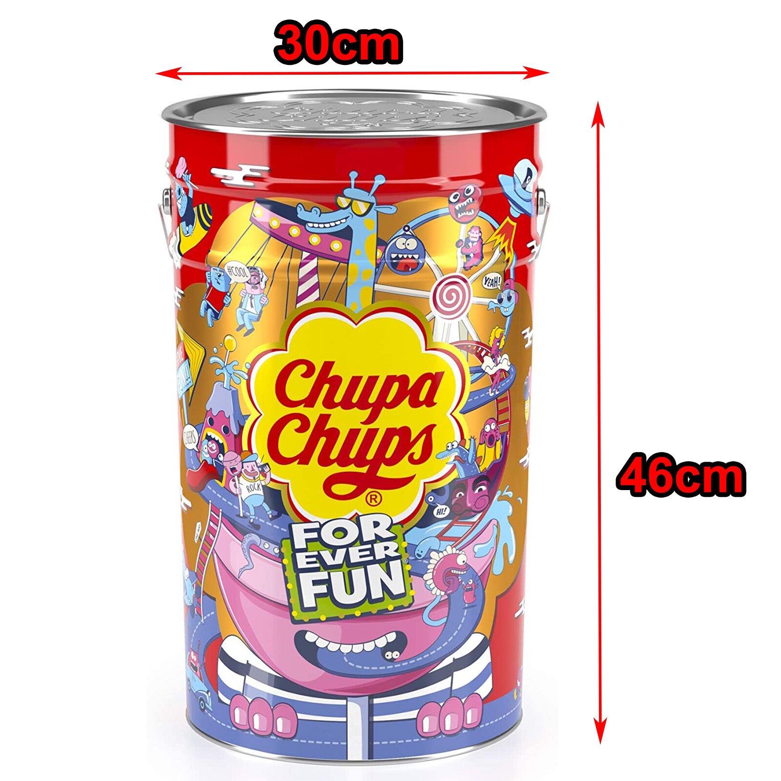 Chupa Chups Collectible Tin Storage Bucket with Lid & Handle Kids Toy Store Box
