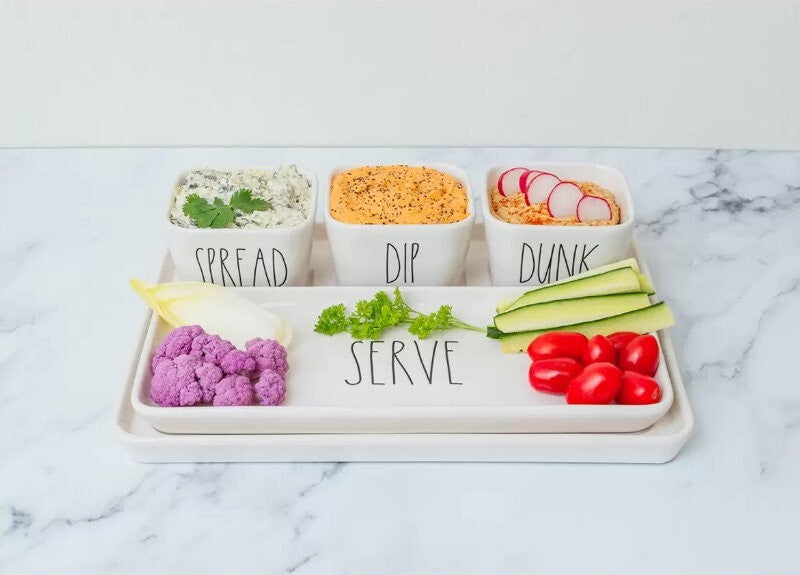 Rae Dunn By Magenta 5 Piece Stoneware SPREAD DIP DUNK SERVE Serving Platter Set