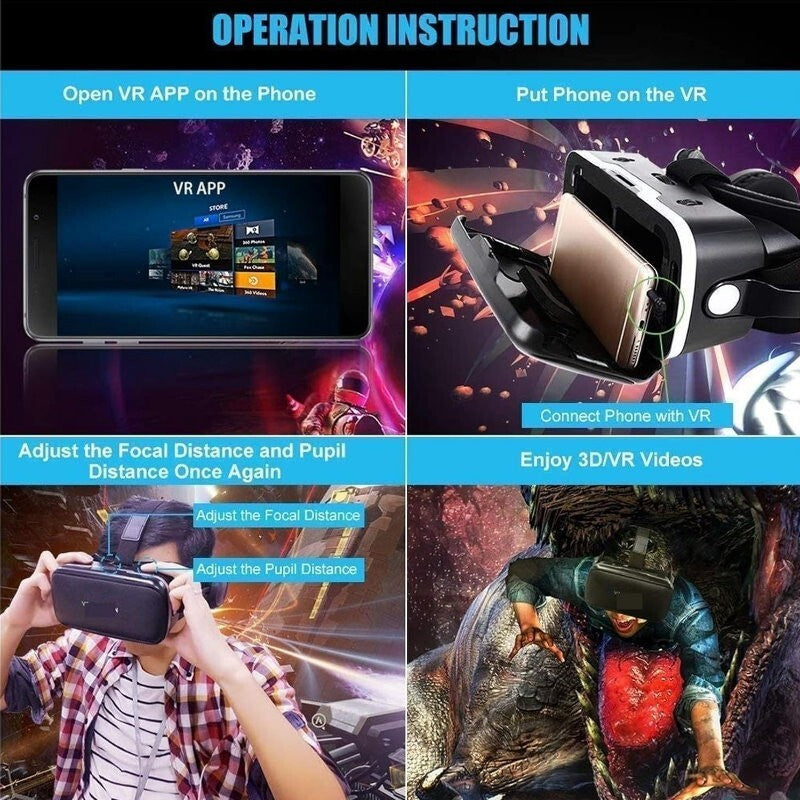 VR SHINCON 8.0 Bluetooth 3D VR Glasses Headsets w/ Controller - iOS & Android