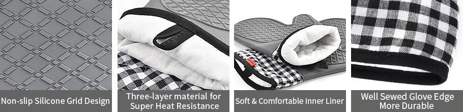 Ankway Silicone Oven Gloves and Pot Holders Set W/ Quilted Liner Heat Resistant