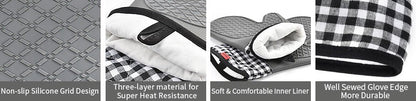 Ankway Silicone Oven Gloves and Pot Holders Set W/ Quilted Liner Heat Resistant