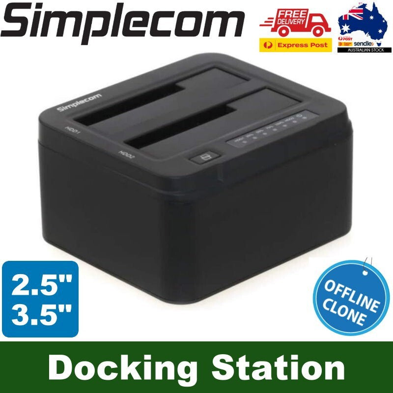 Simplecom SD322 Dual Bay USB 3.0 Aluminium Docking Station for 2.5" 3.5" SATA HD