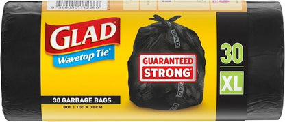 Glad XL 80L Extra Large Wavetop Tie Garbage Bags with Leak Proof Base 78 x 100cm